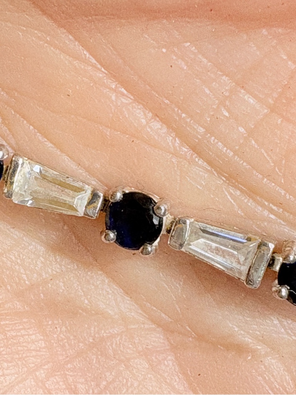 Sterling Silver Blue Sapphire and Clear Stone Link Bracelet - Women's